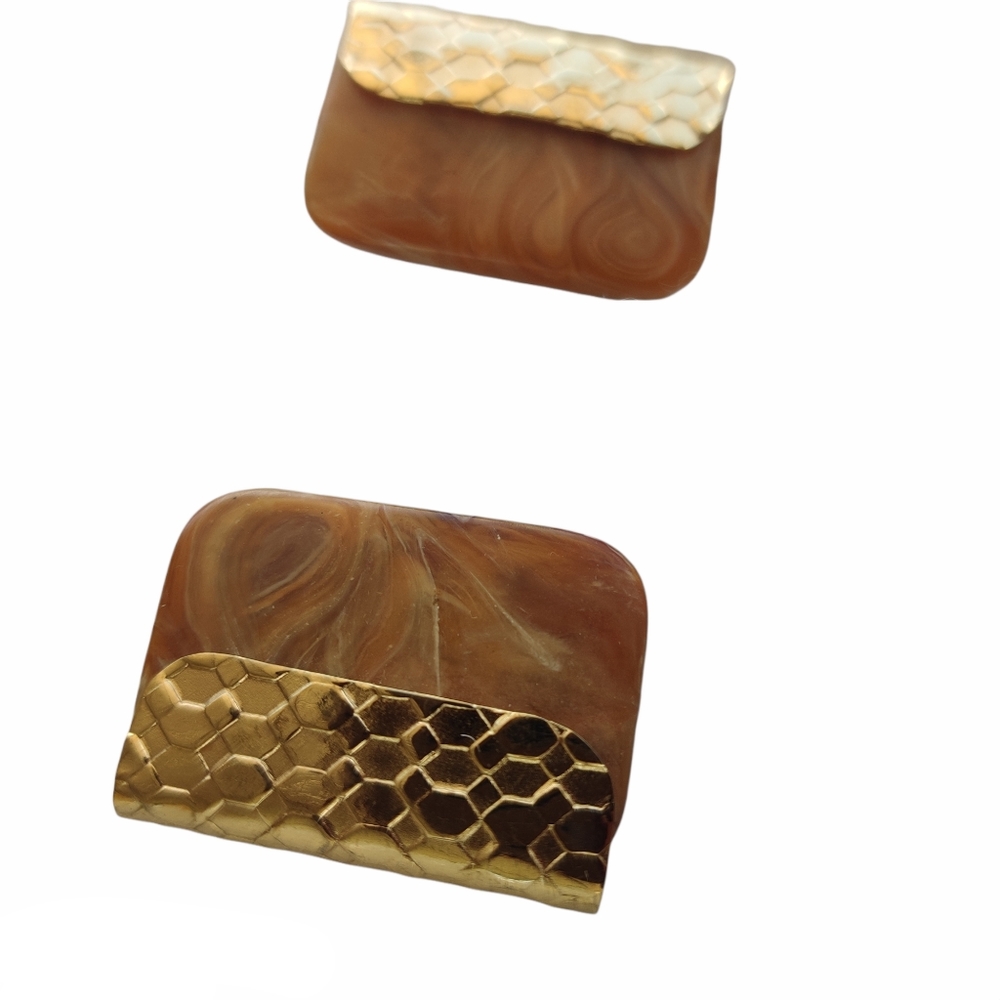 Peach Marble Gold Honeycomb Rectangular Earring S… - image 3